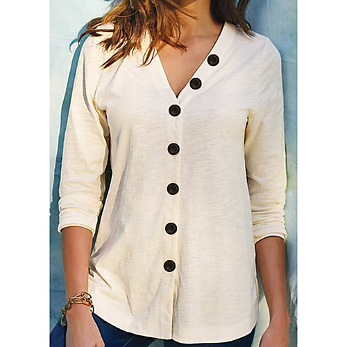 

Women's Knitted Solid Color Cardigan 3/4 Length Sleeve Sweater Cardigans V Neck Fall Winter Black Purple Blushing Pink