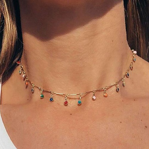 

Women's Multicolor Choker Necklace Dainty Simple Alloy Gold 307 cm Necklace Jewelry 1pc For Festival