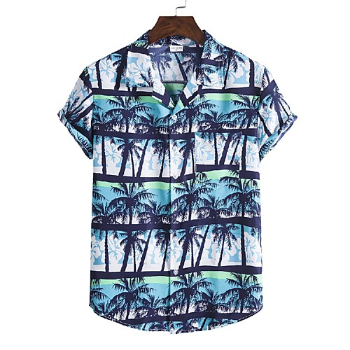 

Men's Shirt 3D Print Graphic Prints Print Short Sleeve Vacation Tops Blue / White