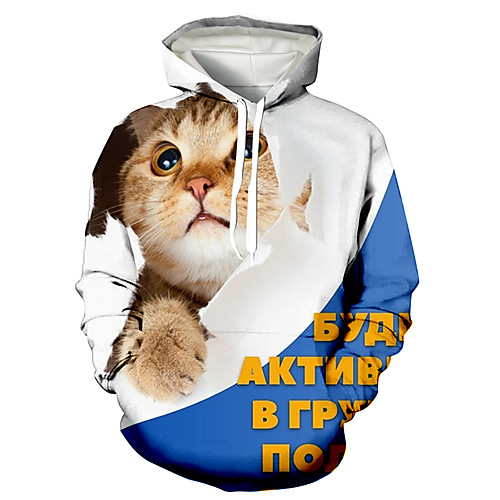 

Men's Pullover Hoodie Sweatshirt Cat Graphic Prints Animal Print Weekend 3D Print Casual Hoodies Sweatshirts Blue