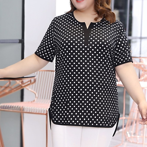 

Women's Plus Size Print Polka Dot T shirt Large Size V Neck Short Sleeve Tops XL XXL 3XL Black Big Size