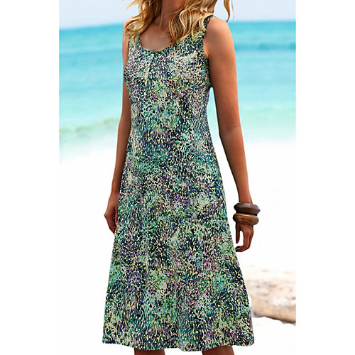 

Women's Strap Dress Midi Dress Green Sleeveless Solid Color Tie Dye Print Summer cold shoulder Casual Sexy 2021 S M L XL XXL 3XL