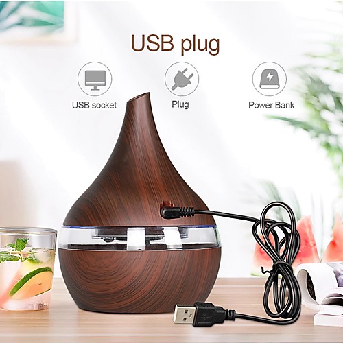 

Humidifier Luminous Humidifier Household Mini Humidifier Wood Grain Purifier 300ml Aroma Diffuser