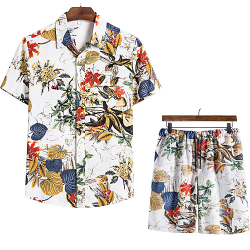 

Men's Shirt Other Prints Fruit Animal 2pcs Print Short Sleeve Vacation Tops Beach Boho White