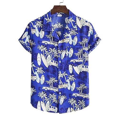

Men's Shirt 3D Print Graphic Prints Print Short Sleeve Vacation Tops Blue