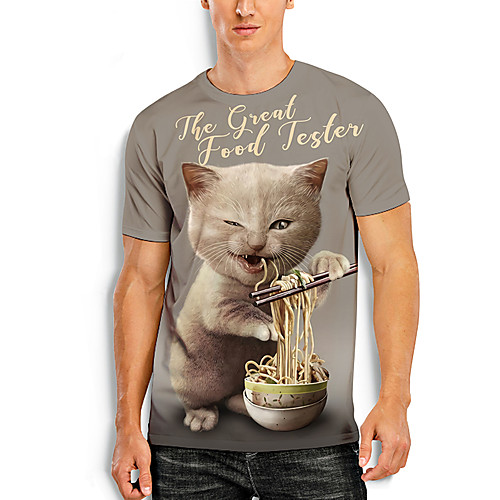 

Men's Tees T shirt 3D Print Cat Graphic Prints Animal Print Short Sleeve Daily Tops Basic Casual Khaki