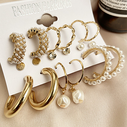 

pearl ladies earrings creative french retro gold earring set 6 piece