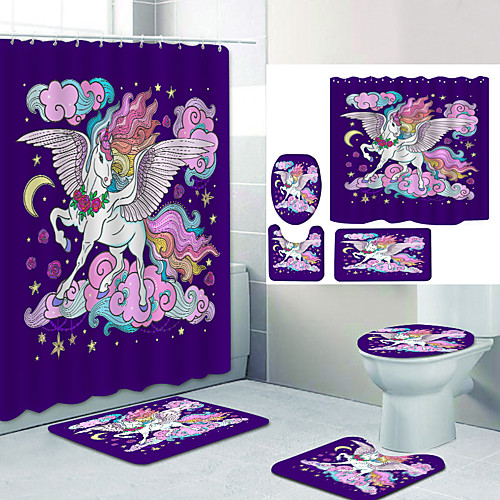 

Bathroom Shower Curtain & Mat Set Modern Polyester New Design