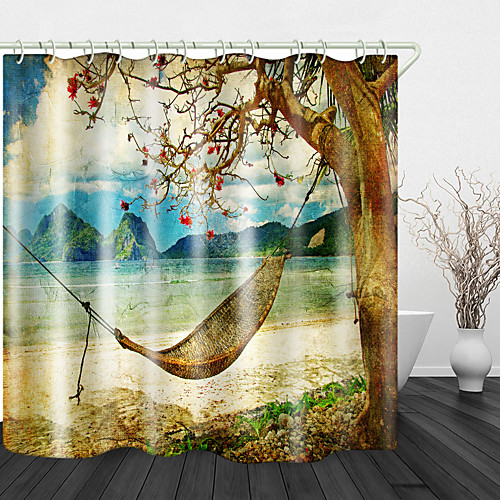 

Retro Landscape Print Waterproof Fabric Shower Curtain for Bathroom Home Decor Covered Bathtub Curtains Liner Includes with Hooks