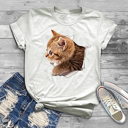 

Women's Plus Size Print Cat Graphic Animal T shirt Large Size Crewneck Short Sleeve Basic Tops XL XXL 3XL White Big Size