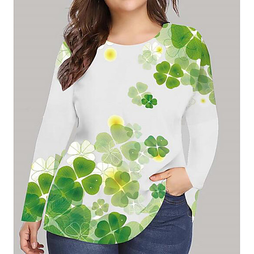 

Women's Plus Size Print Graphic Leaf T shirt Large Size Round Neck Long Sleeve Tops Big Size