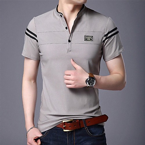 

Men's Polo Letter Button-Down Short Sleeve Daily Tops Business Formal White Black Red