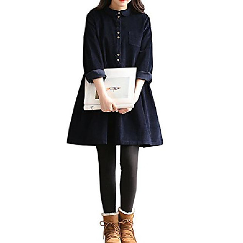 

gihuo women's vintage long sleeve peter pan collar corduroy dress (navy, m)