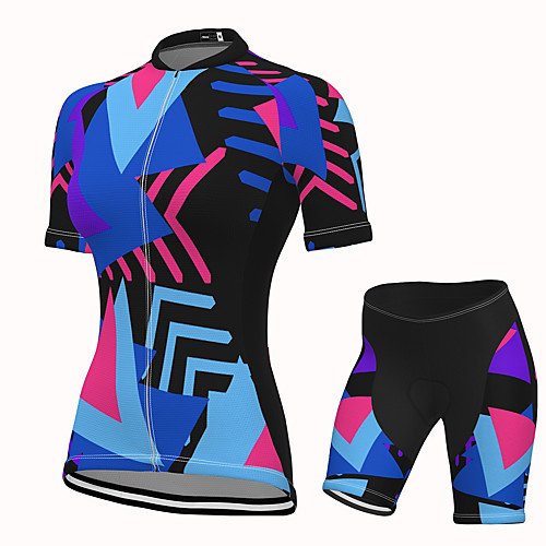 

Women's Short Sleeve Cycling Jersey with Shorts Spandex Blue Bike Breathable Quick Dry Sports Geometric Mountain Bike MTB Road Bike Cycling Clothing Apparel / Stretchy / Athletic / Athleisure