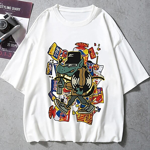 

Men's Unisex Tees T shirt Hot Stamping Cartoon Graphic Prints Plus Size Print Short Sleeve Casual Tops 100% Cotton Basic Designer Big and Tall White