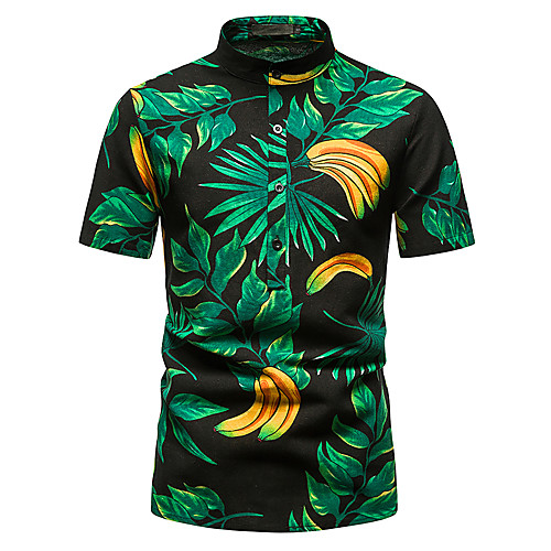 

Men's Shirt Other Prints Abstract Short Sleeve Daily Tops 100% Cotton Green
