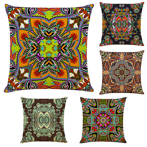 

5 pcs Linen Pillow Cover, Floral&Plants Simple Modern Square Zipper Traditional Classic