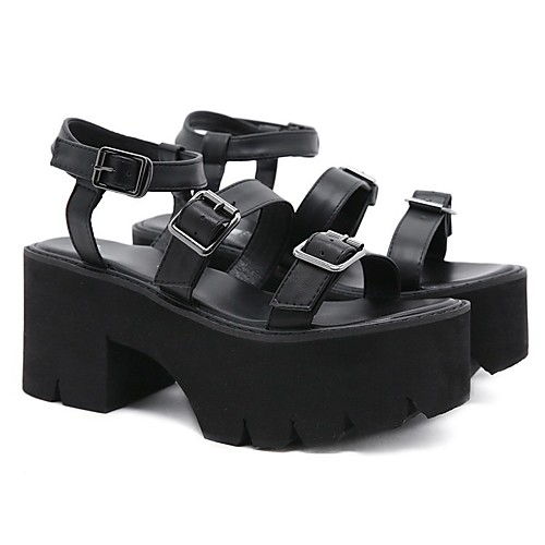 

Women's Sandals Stiletto Heel Round Toe Synthetics Solid Colored Black