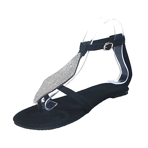 

Women's Sandals Boho Bohemia Beach Flat Heel Round Toe Flat Sandals Casual Roman Shoes Daily Walking Shoes PU Rhinestone Buckle Solid Colored Leopard Print Gun color Black