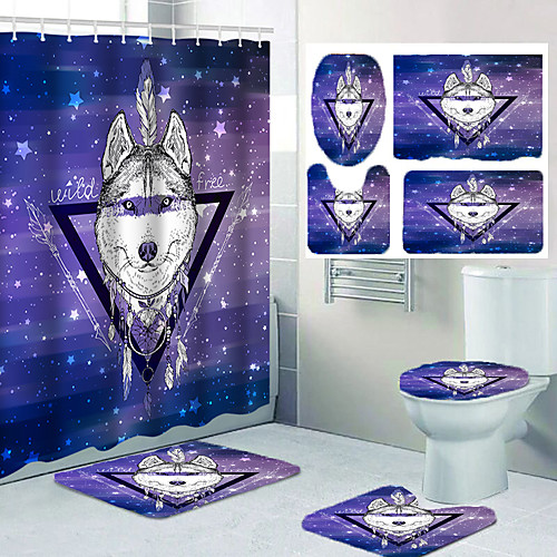 

Dreamcatcher Wolf Bathroom Shower Curtain Leisure Toilet Four-piece Set