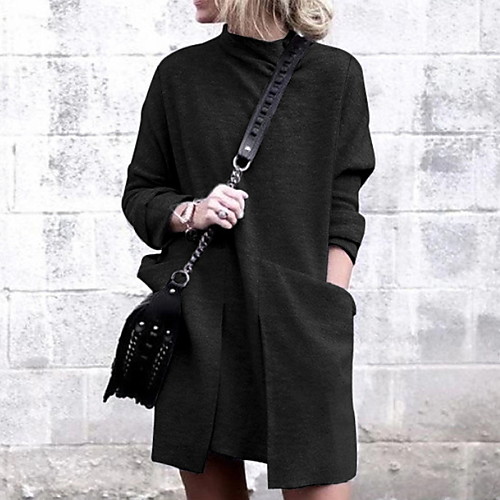 

Women's A Line Dress Short Mini Dress Black Gray Long Sleeve Solid Color Fall Summer Round Neck Elegant Casual 2021 S M L XL