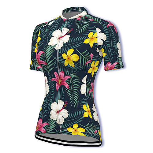 

21Grams Women's Short Sleeve Cycling Jersey Spandex Dark Navy Floral Botanical Bike Top Mountain Bike MTB Road Bike Cycling Breathable Sports Clothing Apparel / Stretchy / Athleisure