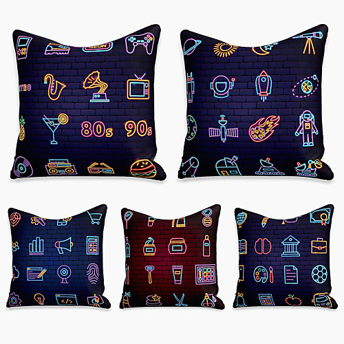 

5 pcs Linen Pillow Cover, Cartoon Square Zipper Polyester Traditional Classic