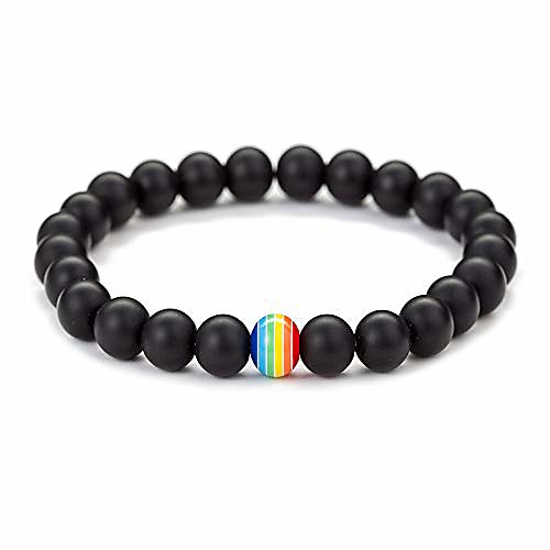 

fanshu rainbow bracelet, lgbt pride colorful beads lava rock stone arm wrist band bangle for couple friends relationship birthday christmas gay lesbian (black)