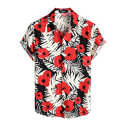 

Men's Shirt Tribal Short Sleeve Daily Tops Cotton Basic Boho Black / Red