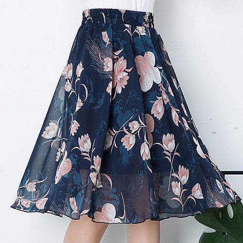 

Women's Date Weekend Streetwear Sophisticated Skirts Graphic Floral Pleated Print White Black Blue