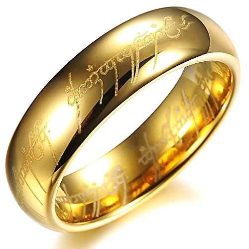 

shardon men's 6mm plating gold domed tungsten ring the lord of the rings with engraved mordor black speech size 6