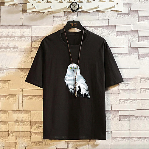 

Men's T shirt Hot Stamping Graphic Prints Bird Animal Print Short Sleeve Daily Tops 100% Cotton Fashion Vintage Classic Black