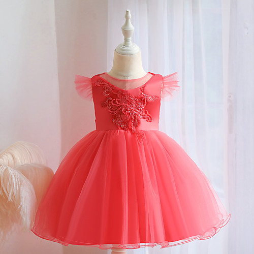 

Ball Gown Knee Length Wedding / Event / Party Flower Girl Dresses - Tulle / Polyester Sleeveless Jewel Neck with Beading / Embroidery / Ruching