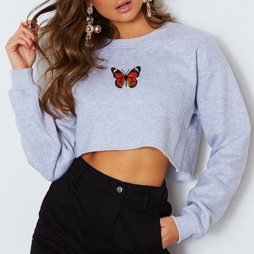 

Women's Sweatshirt Crop Top Pullover Crop Top Crew Neck Butterfly Sport Athleisure Sweatshirt Top Long Sleeve Breathable Soft Comfortable Everyday Use Street Casual Daily Outdoor