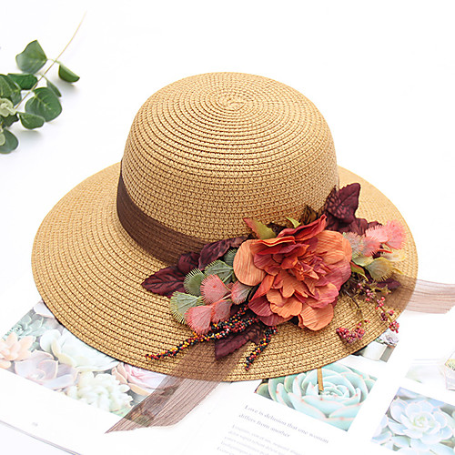 

Vintage Style Elegant Straw Hats / Headwear / Straw Hats with Appliques / Flower / Split Joint 1 Piece Casual / Holiday Headpiece