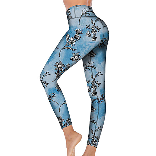 

21Grams Women's High Waist Yoga Pants Cropped Leggings Tummy Control Butt Lift Breathable Blue Fitness Gym Workout Running Sports Activewear High Elasticity