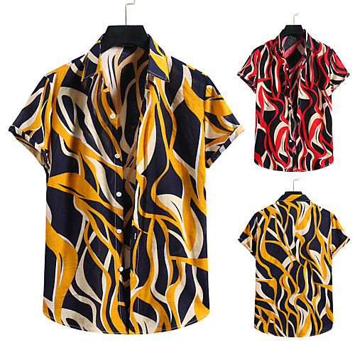 

Men's Shirt 3D Print Graphic Prints Print Short Sleeve Vacation Tops Red Yellow