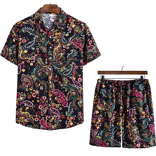 

Men's Shirt Other Prints Fruit Animal 2pcs Print Short Sleeve Vacation Tops Beach Boho Black