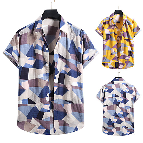 

Men's Shirt 3D Print Graphic Prints Print Short Sleeve Vacation Tops Blue Yellow