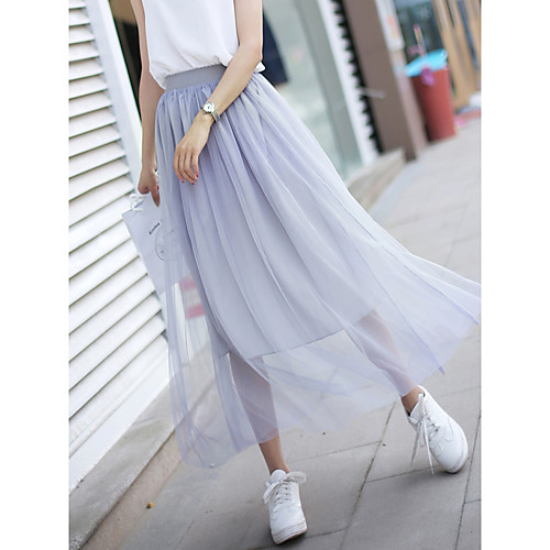 

Women's Daily Elegant Skirts Solid Colored Pleated White Gray