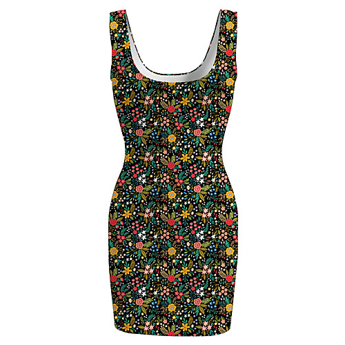 

Women's Sports Dress Short Mini Dress Black Sleeveless Floral Print Spring Summer Round Neck Casual 2021 S M L XL XXL 3XL