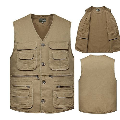 

Men's Hiking Vest / Gilet Fishing Vest Military Tactical Vest Sleeveless Vest / Gilet Jacket Top Outdoor Lightweight Breathable Quick Dry Sweat wicking Spring Summer Cotton Solid Color Army Green