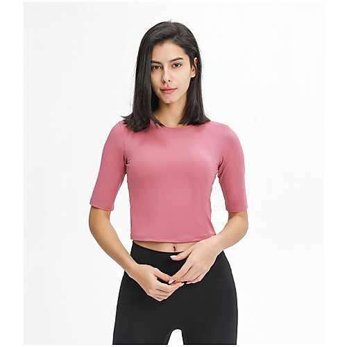 

Women's Running Crop Top Cropped Tee Tshirt Top Athletic Athleisure Spandex Breathable Quick Dry Soft Gym Workout Running Active Training Jogging Exercise Sportswear Solid Colored Normal White Black