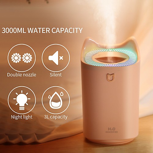 

Cat Large Capacity 3300ml Humidifier Cute Simple Convenience High Capacity Solid Color With Ears Easy To Carry
