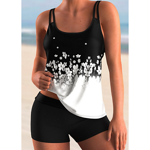 

Women's Tankini 2 Piece Swimsuit Print Floral White Swimwear Blouse Strap Bathing Suits New Elegant Fashion