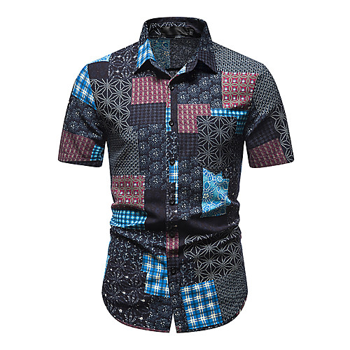 

Men's Shirt Other Prints Abstract Short Sleeve Daily Tops 100% Cotton Blue