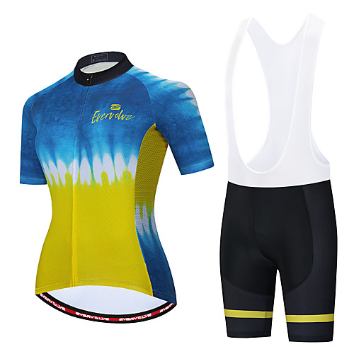 

Women's Short Sleeve Cycling Jersey with Shorts BlueYellow Bike Sports Patterned Clothing Apparel / Athleisure