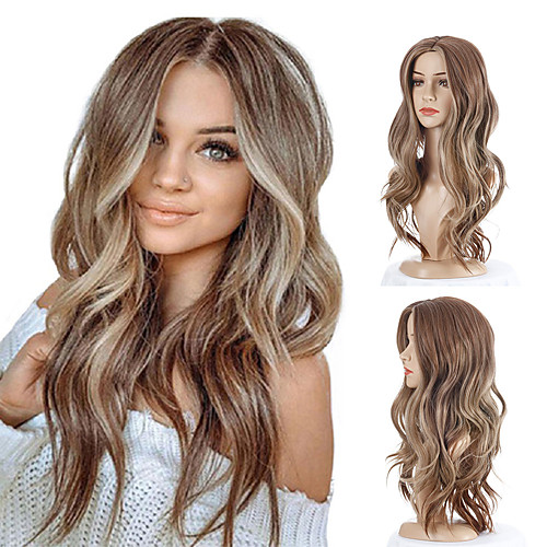 

Synthetic Wig Body Wave Asymmetrical Wig Blonde Long Light golden Synthetic Hair 23 inch Women's curling Blonde