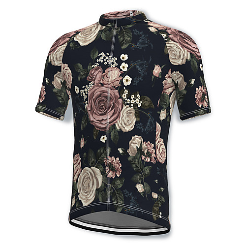 

21Grams Men's Short Sleeve Cycling Jersey Spandex Black Floral Botanical Bike Top Mountain Bike MTB Road Bike Cycling Breathable Quick Dry Sports Clothing Apparel / Athleisure