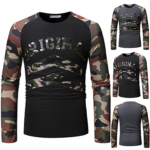 

Men's Hunting T-shirt Camo / Camouflage Long Sleeve Outdoor Fall Spring Breathability Wearable Soft Cotton Polyester Black Grey